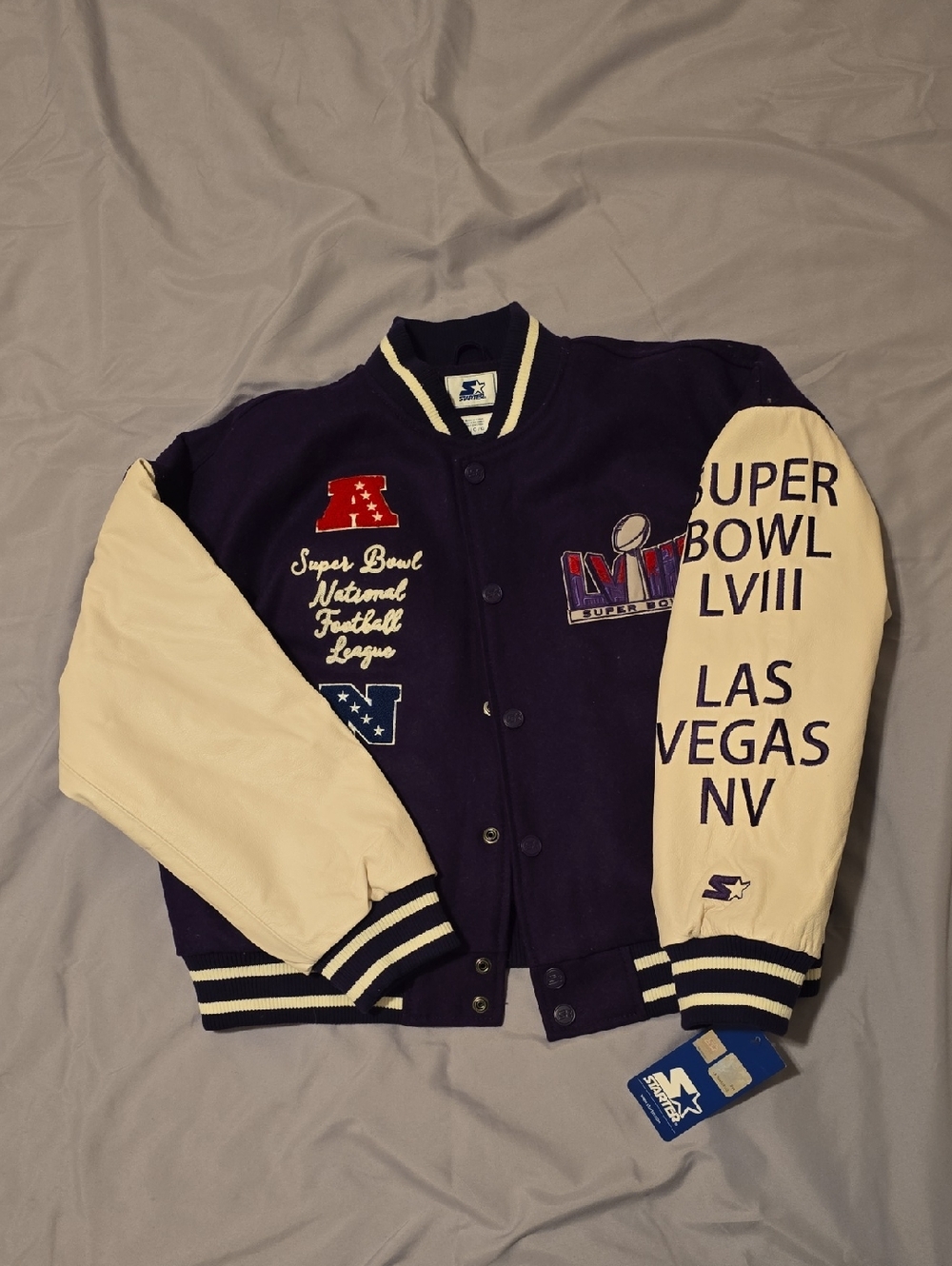 Women's Large NFL Las Vegas Superbowl LVIII Starter Varsity Bomber Jacket NWT